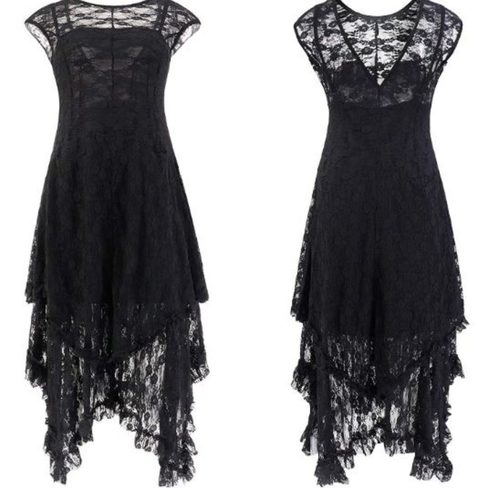 Asymmetrical Layered Lace Maxi Dress + Slip by R.Vivimos